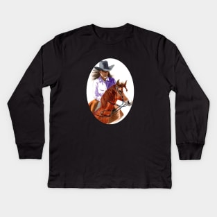 Barrel Racing Cowgirl Kids Long Sleeve T-Shirt